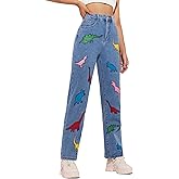 WDIRARA Women's Cow Print Ripped Jeans High Waisted Button Skinny Denim Pants