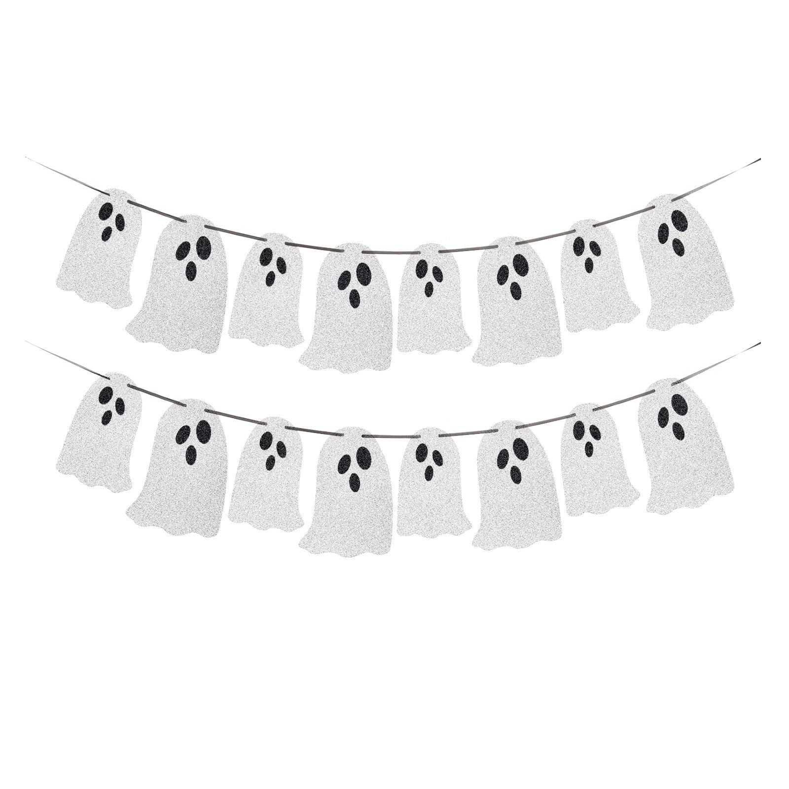 View 1 of (2 Packs) White Glitter Halloween Hanging Ghost Banner - Ideal for Halloween Party, Indoor & Outdoor Home Decor with Garland and Banner Styles