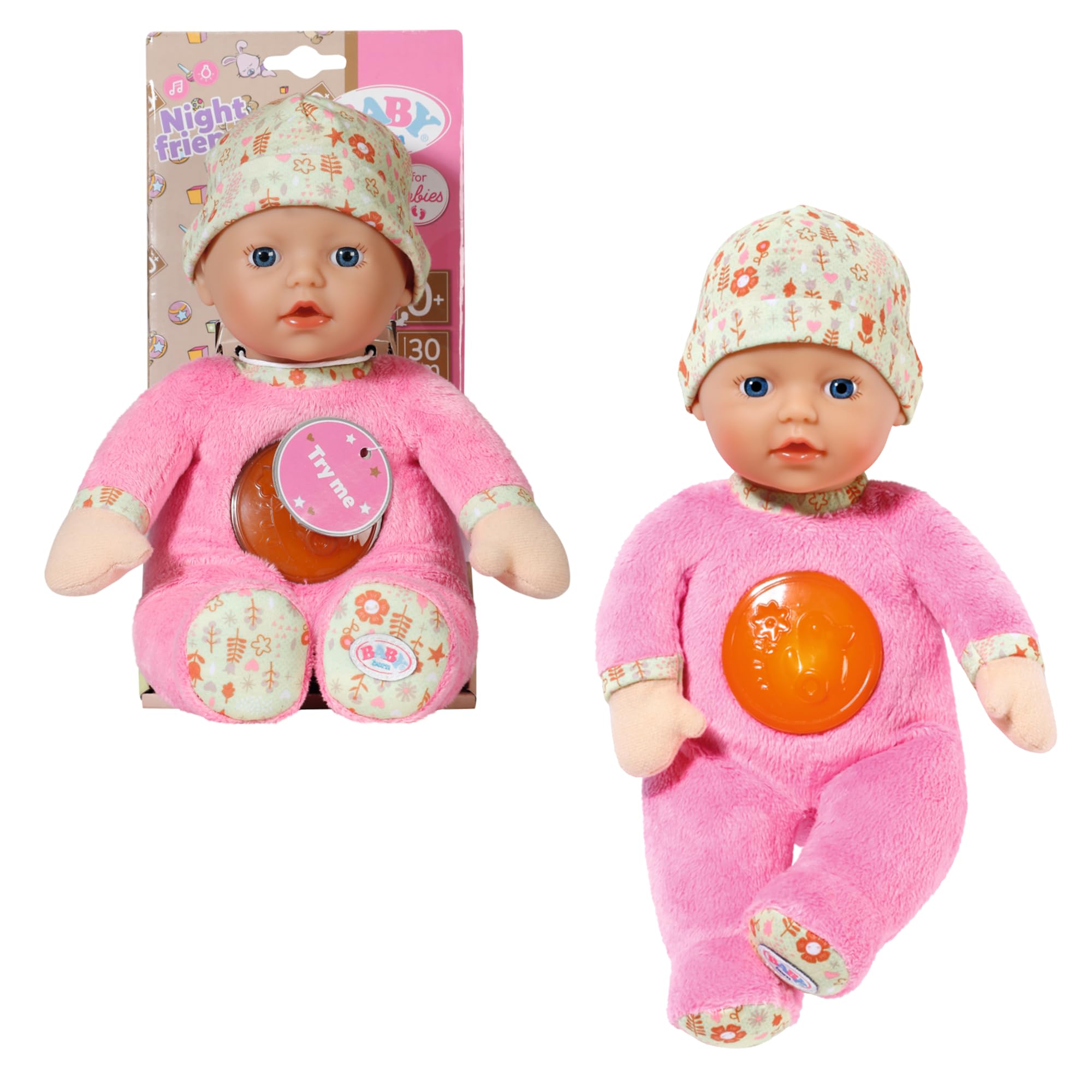 BABY born 832264 Nightfriends for Babies 30 cm Soft Rag Doll Sleep Aid Night Light and Music Box from 0 Months Pink Yellow