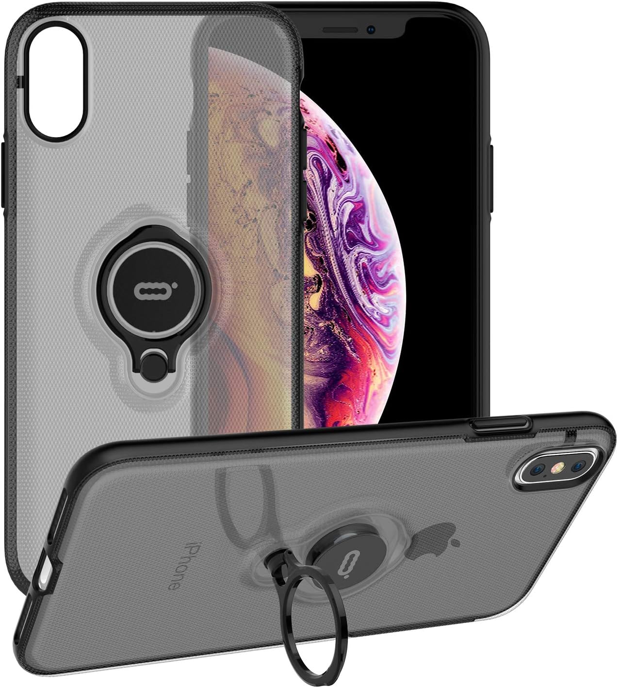 ICONFLANG Phone Case for iPhone XS Max Case, 360 Degree Rotating Ring Kickstand Phone Cover Compatible with iPhone XS Max, Dual Layer Shockproof Impact Protection,Works with Magnetic Car Mount