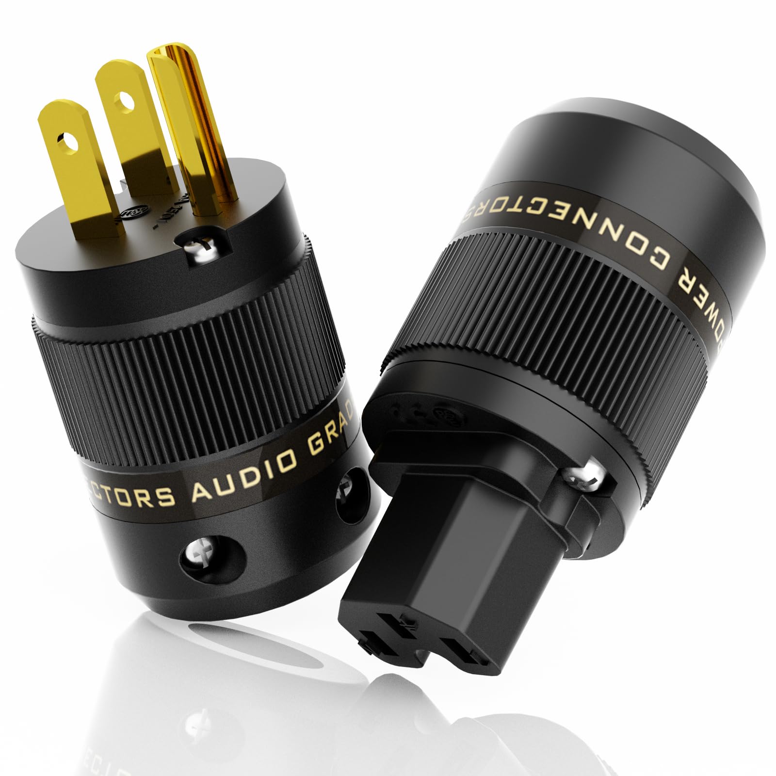 Photo 1 of Preffair 1 Pair Brass Gold Plated Power Plug Hi-End US AC 3 Pin Male Power Plug IEC320 C15/13 Female Connector for Audio Grade Power Cables DIY HiFi 10A/250V~15A/125V (P078G/C078G)