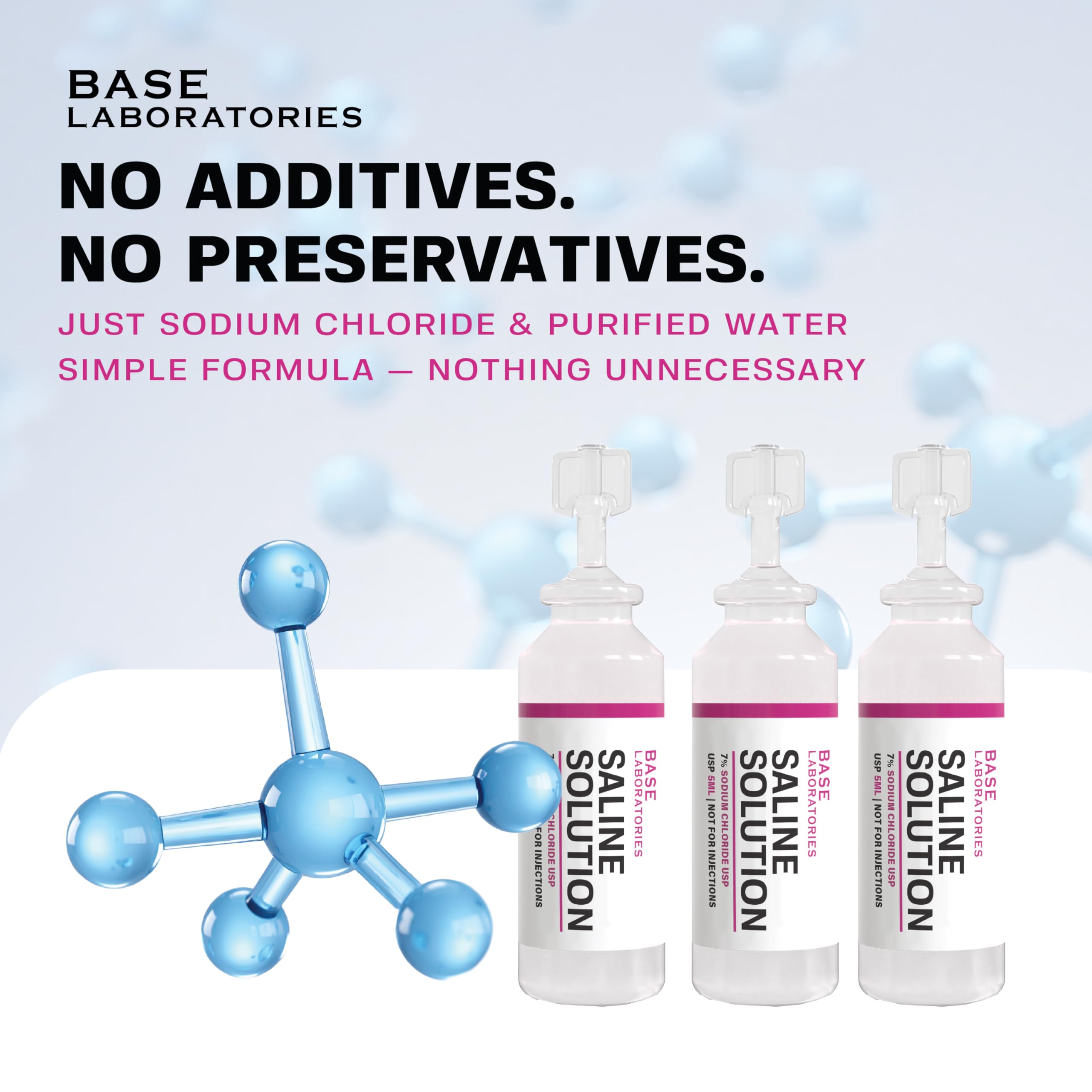 BASE LABORATORIES 7% Saline Solution for Nebulizer Machine | Saline Solution for Inhalation & Nasal Irrigation | High 7% Concentration l 25 Vials 5ml Unit Dose