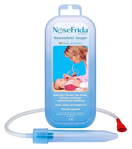 Rotho Babydesign Nasensekretsauger, Inkl. 4 Hygienefilter, Nachfüllbar, Ab 0 Monaten, NoseFrida, 50x2,3x2,3cm, Blau/Weiß, 200