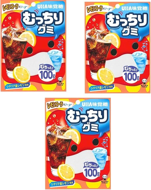 Amazon 販路限定 ２０２０年春 期間限定 Uha味覚糖 むっちりグミ むちっと 100ｇ レモンコーラ ソーダ シチリア産レモン果汁使用 おいしさはやさしさ グミキャンディ 100ｇｘ3袋 食べ試しセット 1 食品 飲料 お酒 通販