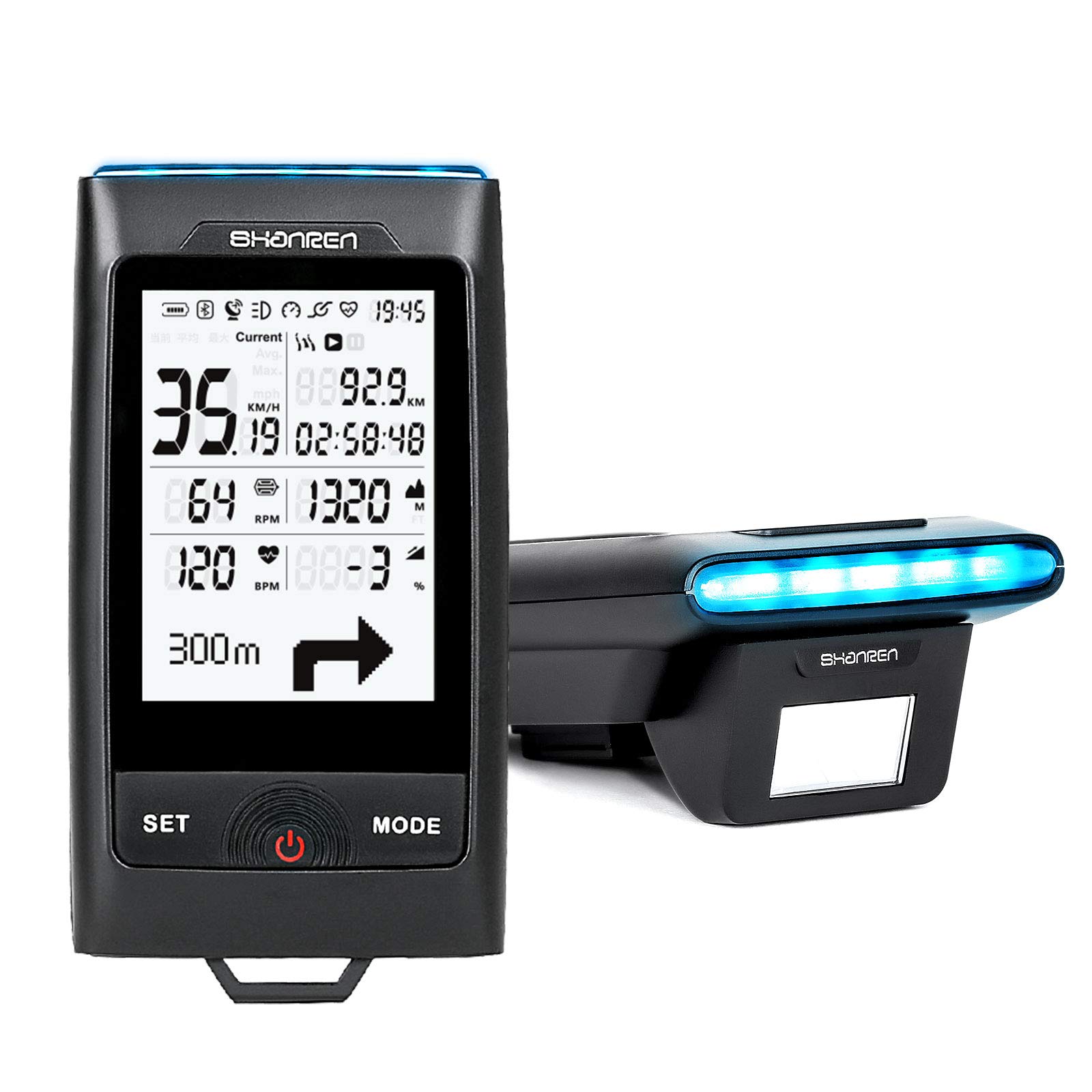 SHANREN Di-Pro GPS Bike Computer, 96-Hour Bluetooth ANT+ Cycling Computer with Headlight (Di-Pro Black)