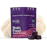 Stay Wyld Organics Brain Food+ Mushroom Gummies, 30 Servings, Organic Lion's Mane, Ashwagandha & Bacopa Gummies for Brain Health & Focus - Gluten-Free & Vegan Shroom, Lions Mane Mushroom Supplement