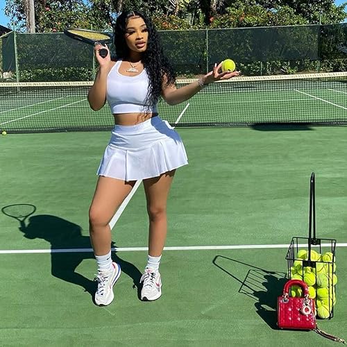Tennis Skirt Sets Women Piece Outfits Summer Athletic Tank Crop