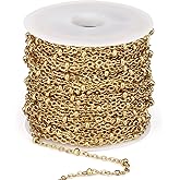 33 Feet 18K Gold PVD Plated Satellite Chain Roll, 2mm 304 Stainless Steel Gold Ball Beaded Cable Link Chains Spool Bulk for Jewelry Making DIY Craft