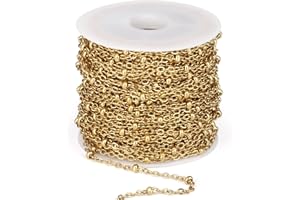 CADIKEZ 33 Feet 18K Gold PVD Plated Satellite Chain Roll, 2mm 304 Stainless Steel Gold Ball Beaded Cable Link Chains Spool Bulk for Jewelry Making DIY Craft