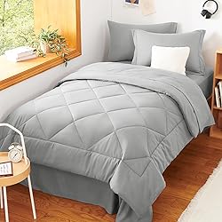 CozyLux Twin Comforter Set with Sheets Light Grey