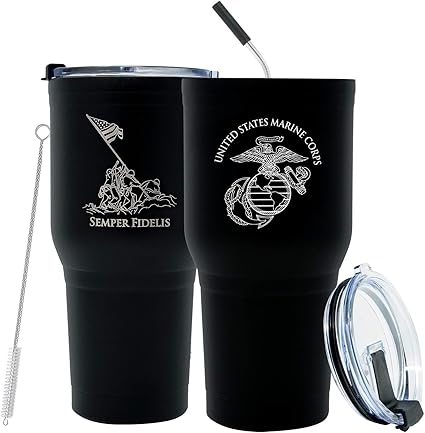 Amazon 30オンス Usmc ブラック 二重壁真空断熱 ステンレススチール 海兵隊 タンブラー トラベルマグ 漏れない蓋 Military Gift Shop タンブラーグラス