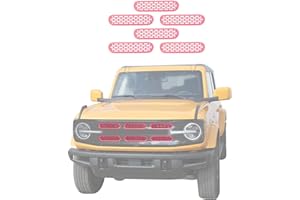 Jimen Compatible with Ford Bronco 2021-2023, 6PCS Front Grille Inserts Mesh Grill Cover Exterior Trim Accessories (Pink)