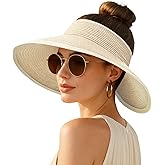 Women
s Sun Visor Hats Wide Brim Straw Beach Hat Ponytail Hats for Women Foldable Floppy