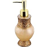 DODAMOUR Resin Soap Dispenser, 260 ML Refillable Decorative Soap Bottle with Vintage Embossed Details and Gold Pump, Elegant Antique Style for Sink, Vanity or Bathroom Countertop (Gold)