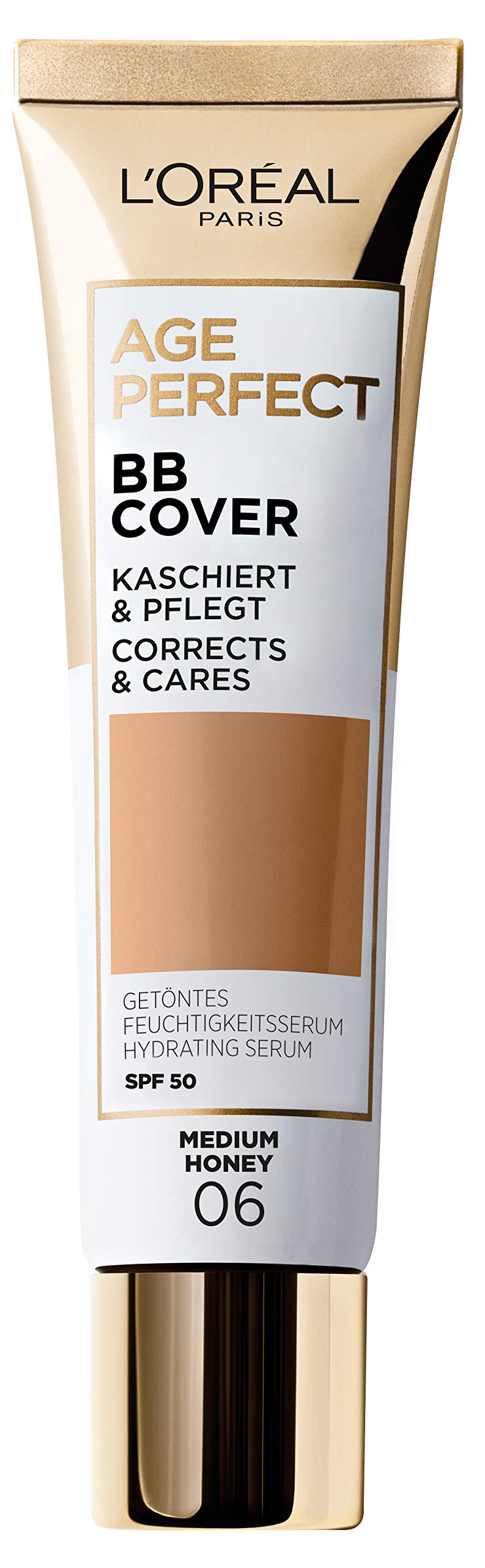 L'Oreal Paris Age Perfect BB Cream 06 Medium Honey, light-weight, Infused with hydrating serum, Vitamin B3, SPF 50