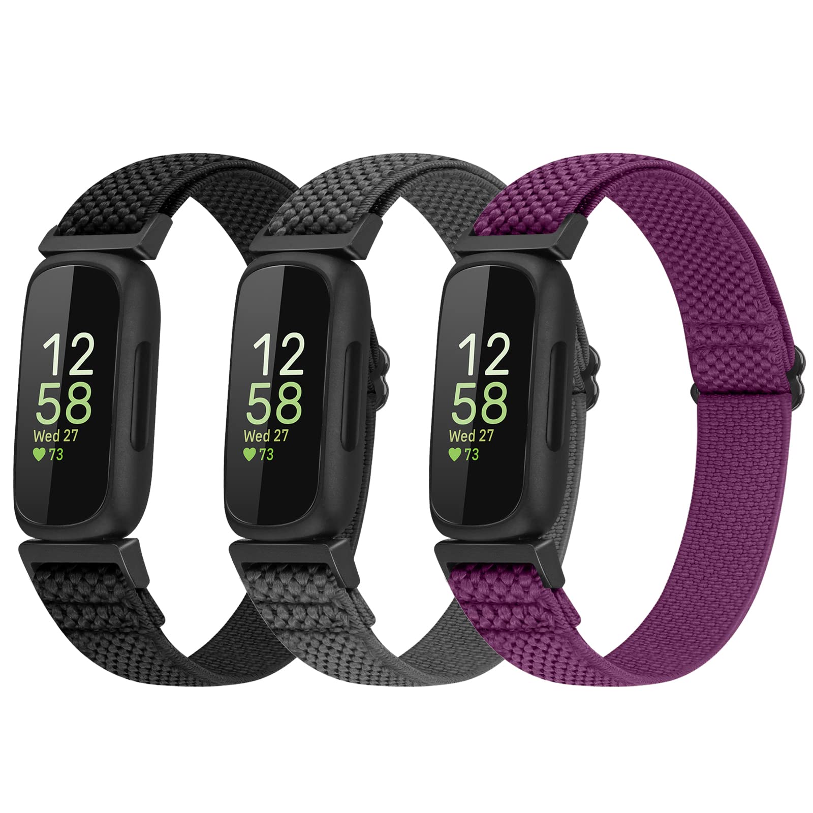 enkic 3 Pack Elastic Strap Compatible with Fitbit Inspire 3/Inspire HR/Ace 3, Adjustable Stretchy Nylon Sport Replacement Wristband for Men & Women