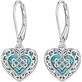 Heart Turquoise Earrings Sterling Silver Celtic Knot Dangle Earrings for Women Filigree Drop Leverback Jewelry Mothers Day Gifts