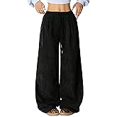 Unilexi Womens Wide-Leg Corduroy Pants with Drawstring Elastic Waist Casual Palazzo Pants Loose Fit