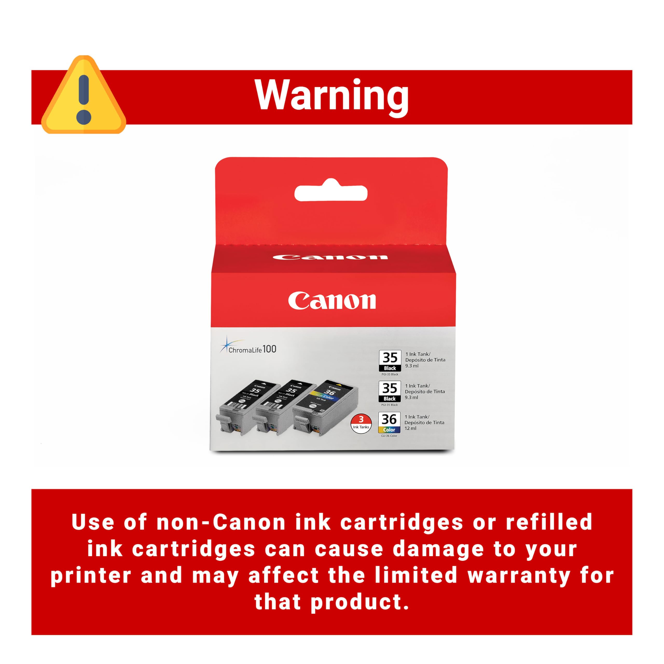 Canon PGI-35/CLI-36 2 Genuine Black and Color Value Pack Compatible to iP100, iP110, TR150 and TR160 Printers