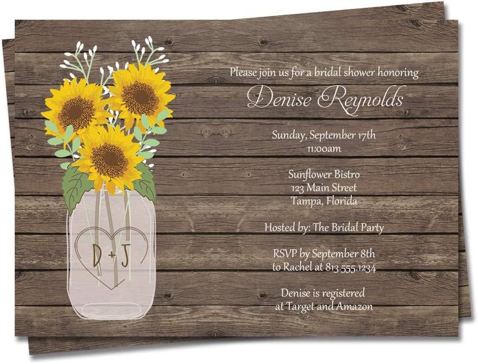 Download Amazon Com Sunflower Bridal Shower Invitations Wedding Invites Wood Rustic Sunflowers Mason Jar Country Summer Rescheduled Event Save The Date Postponed Printed Customized Personalized Custom Cards 12 Count Office Products