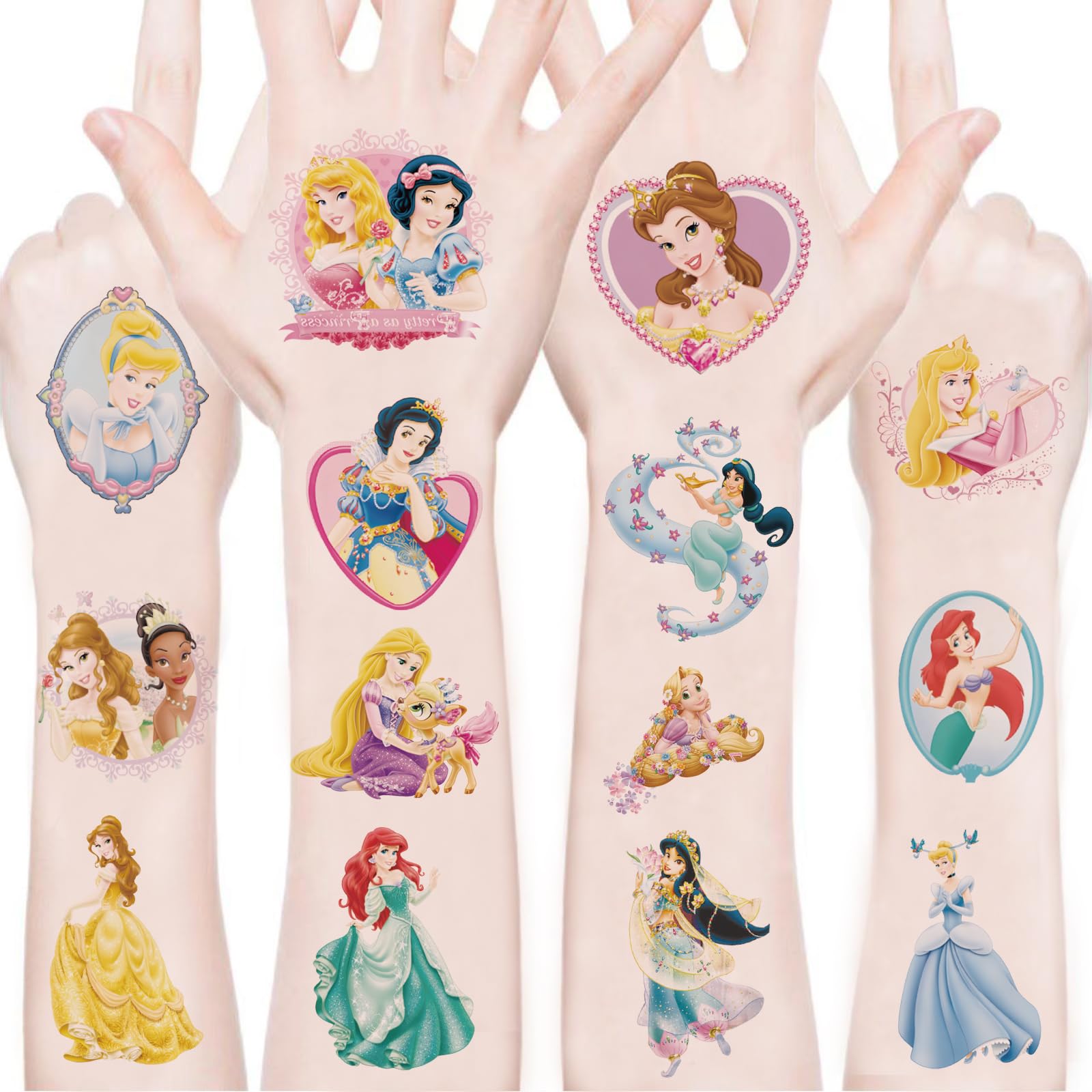 Photo 1 of 100Sheets Princess Temporary Tattoos for Kids,Cartoon Disney Princess Temporary Tattoos Gift For Fan Birthday Party Decorations for Girl Boys Home Activity Class Prizes Carnival Christmas Rewards