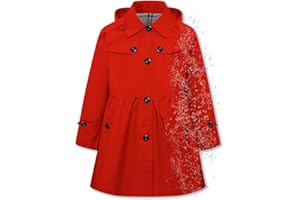Betusline Girl's Rain Jackets Lightweight Waterproof Hooded Trench Coat Raincoats for Kids,2-14 Years