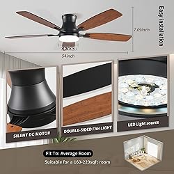 FUMLTP Ceiling fans with Lights, 54 In RGB Low