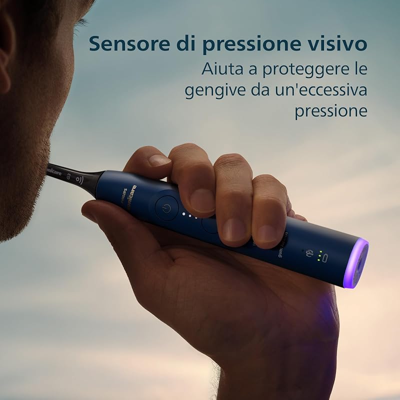 Sonicare 7100, spazzolino elettrico sonico con app, 4 modalità di spazzolamento, 3 livelli di intensità, EasyStart, SmarTimer, blu navy, modello HX7423/01 [Nuova tecnologia]