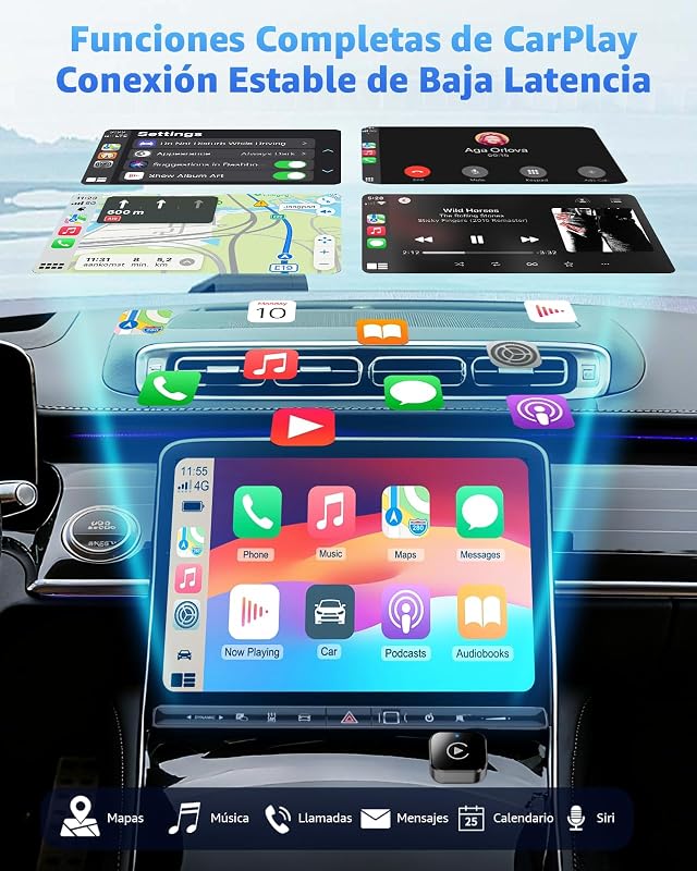 Adaptador CarPlay Inalámbrico y Android Auto, Mini Convertidor USB-A/USB-C Plug & Play, de Cable a Inalámbrico, WiFi 2.4GHz/5GHz, Conexión Automática, para Coches con CarPlay, Negro