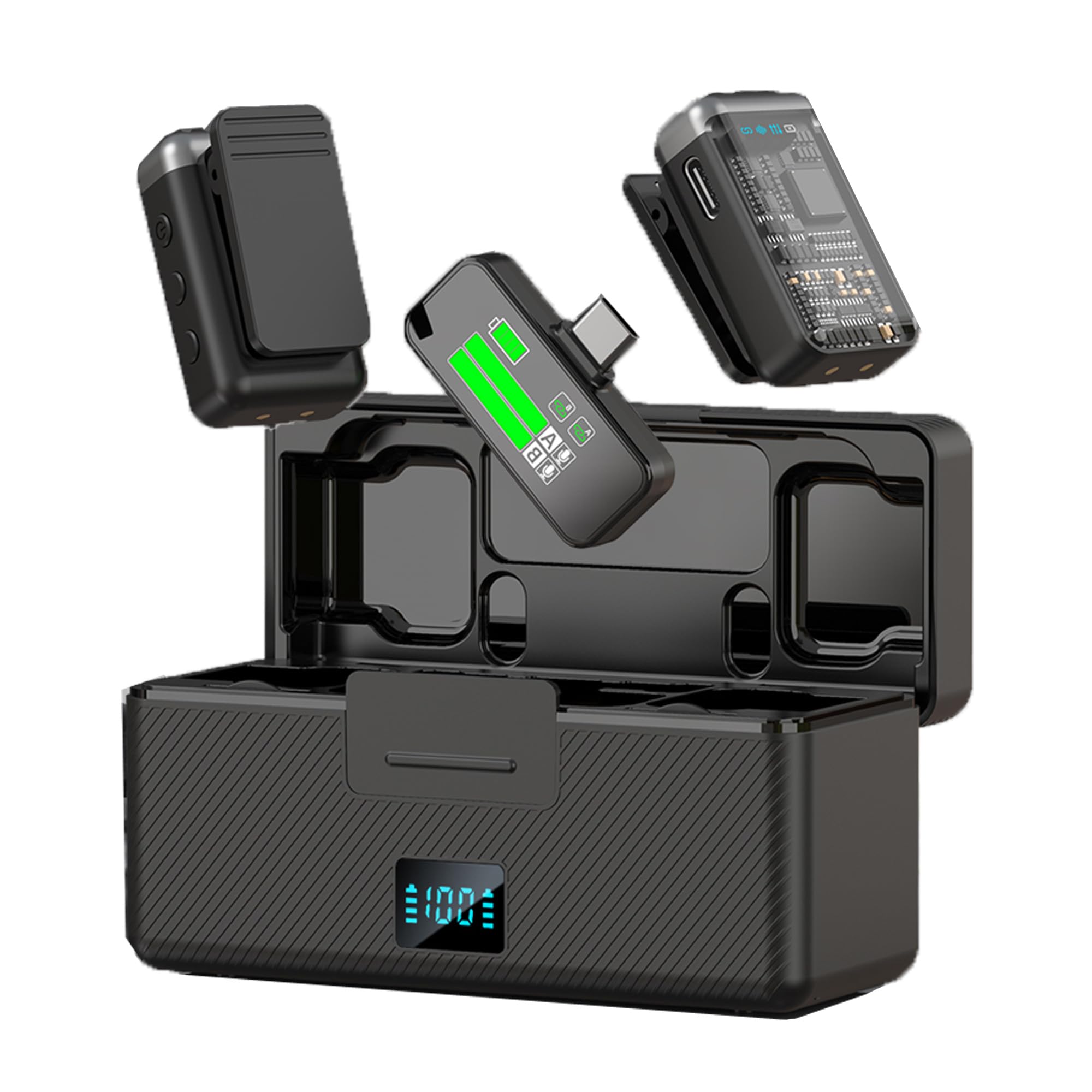 Resocasin Wireless Lavalier Microphone for iPhone/Android, Noise Cancelling, 48kHz 16-bit Float Internal Recording, 164 ft.(50m) Range, Battery with Charging Case, Microphone for Video Recording