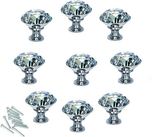 Hosl 10pcs 40mm Diamond Shape Crystal Glass Cabinet Knob Cupboard