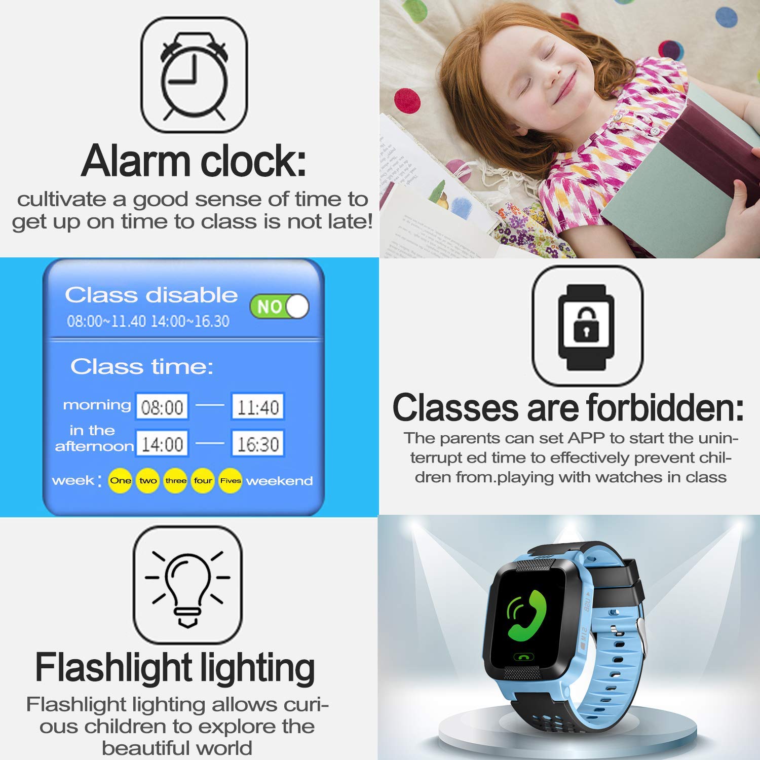 Enow Kids Smart Watch, LBS Tracker for Boys Girls with SOS Call Camera Flashlight Alarm Activity 1.44\'\' Touch Screen SIM Card Slot Electronic Smartwatch for Android/iOS (Blue)