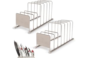 Cuisinel Lid and Dish Organizer Rack - 2-Pack Satin Nickel Kitchen Storage Organization Stand - Plate Holder, Pan/Pot Covers,