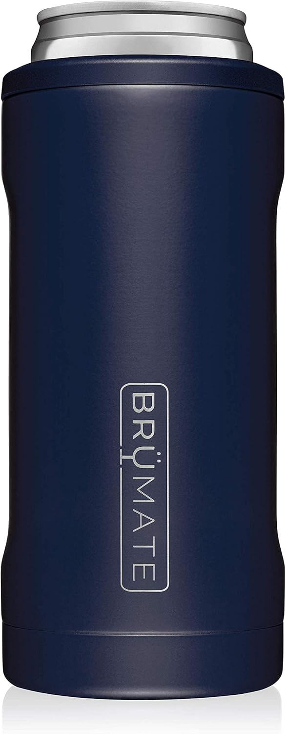 BrüMate Hopsulator Slim Double-walled Stainless Steel Insulated Can Cooler for 12 Oz Slim Cans (Matte Navy): Kitchen & Dining