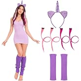 6 Pcs Halloween Purple Unicorn Magical Princess Costume Accessories Set | Purple Unicorn Horn Headband, Sparkle Unicorn Clip Hair, Extension Knit Leg Warmer, Princess for Halloween Cosplay Party,