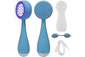 PMD Beauty Facial Cleansing Brush - Smart Silicone Brush with Blue Light Treatment - SonicGlow Vibration - Waterproof Device for Acne