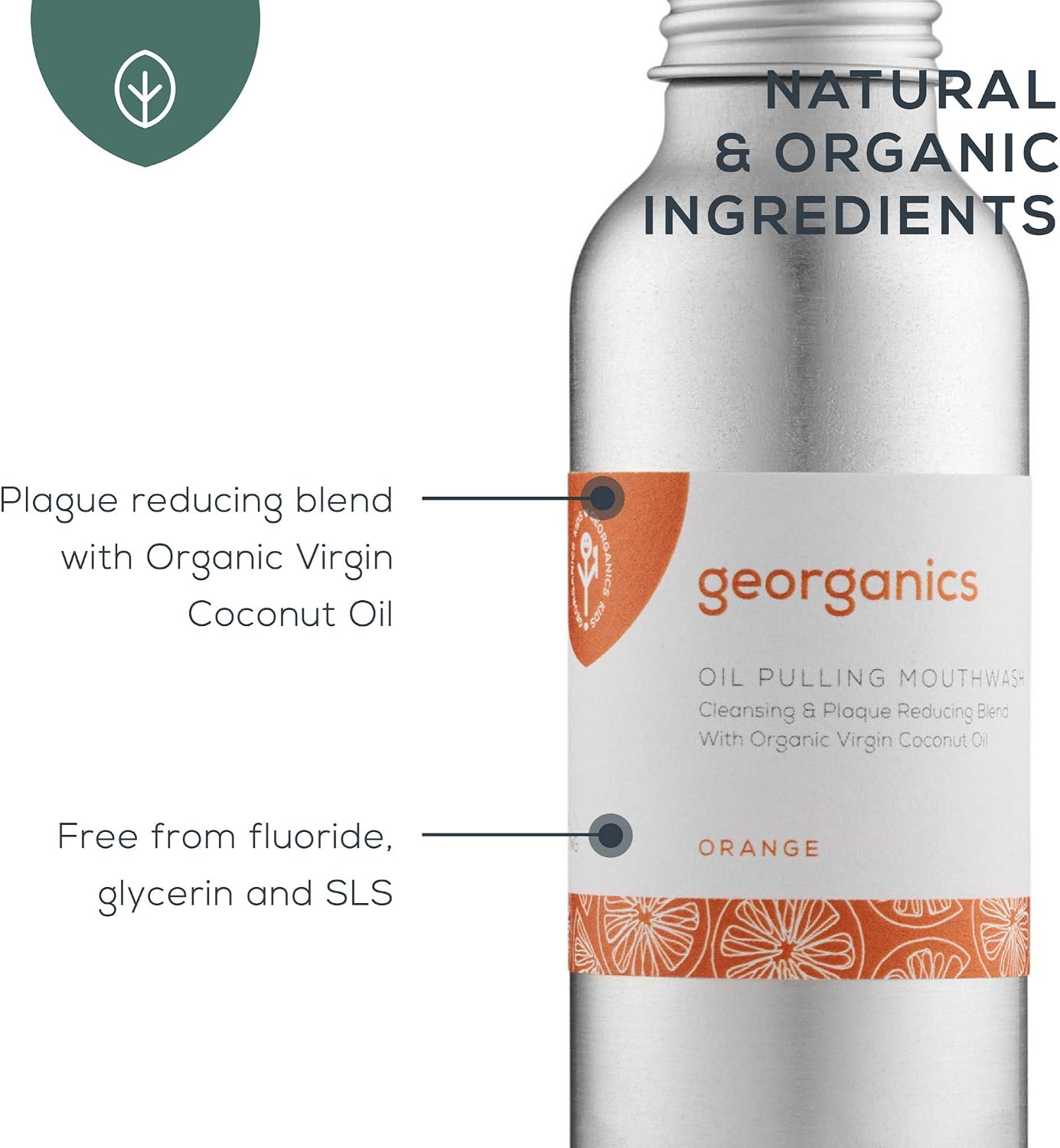Georganics Whitening Oil Pulling Mouthwash, Orange Flavoured, Plaque-Reducing Coconut Oil Blend, 100% Natural Ingredients - Image 4