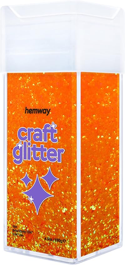 Hemway Fluorescent Orange Glitter Shaker Extra Chunky 130g Craft Resin