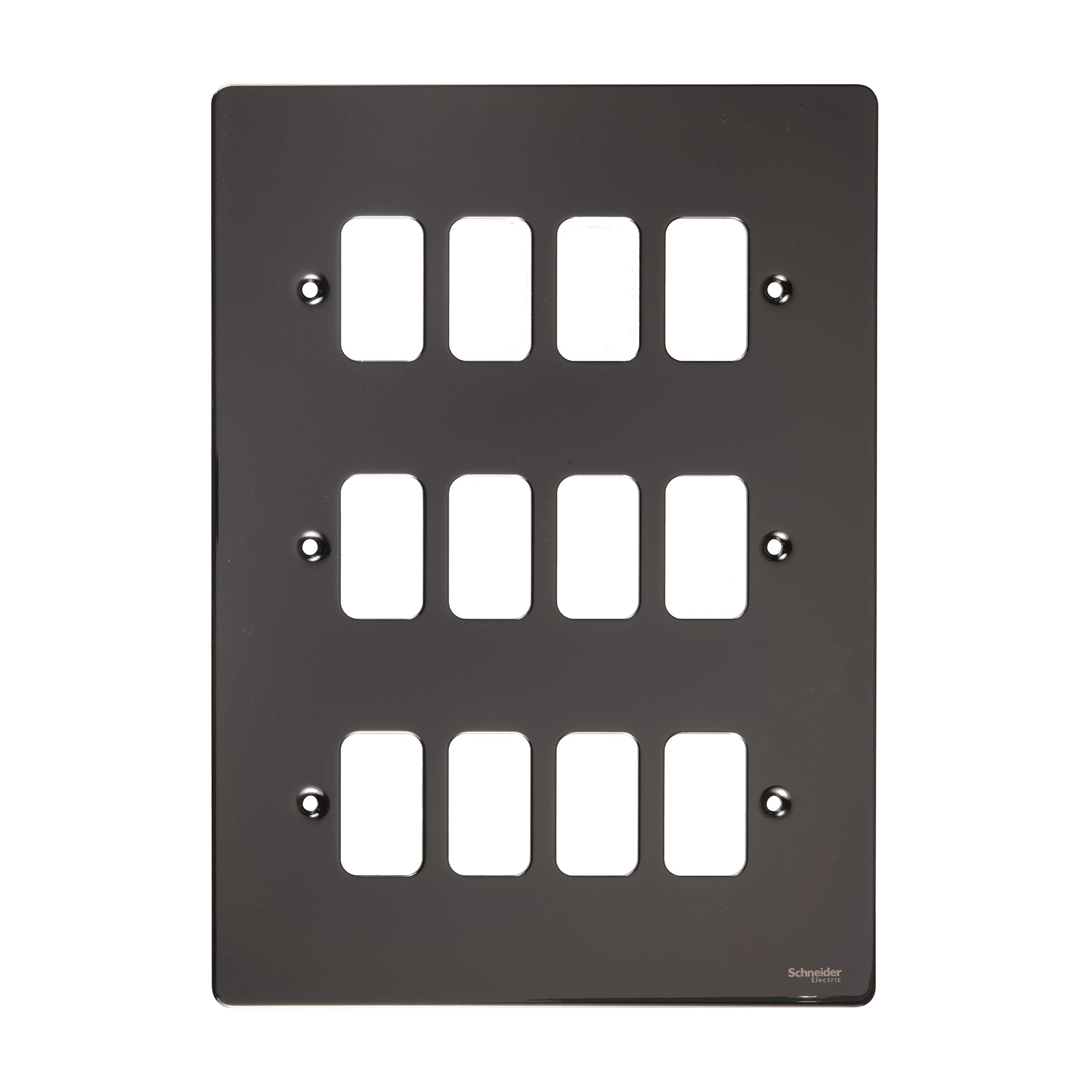 Schneider Electric Ultimate Flat Plate - 12 Gang Grid Faceplate, with Mounting Frame, GUG12GBN, Black Nickel