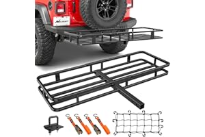 Nilight 60" x 24"x 7.87" Folding Carrier Fits 2-Inch Receiver 500 Lbs Capacity Bag Net Ratchet Straps Lock Stabilizer for SUV