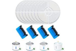 Wonder Creature Cat Water Fountain Filter Replacement, 8 Round Carbon Filters and 4 Upgraded Pre-Filter Sponges for Round Stainless Steel Top Cat Fountain