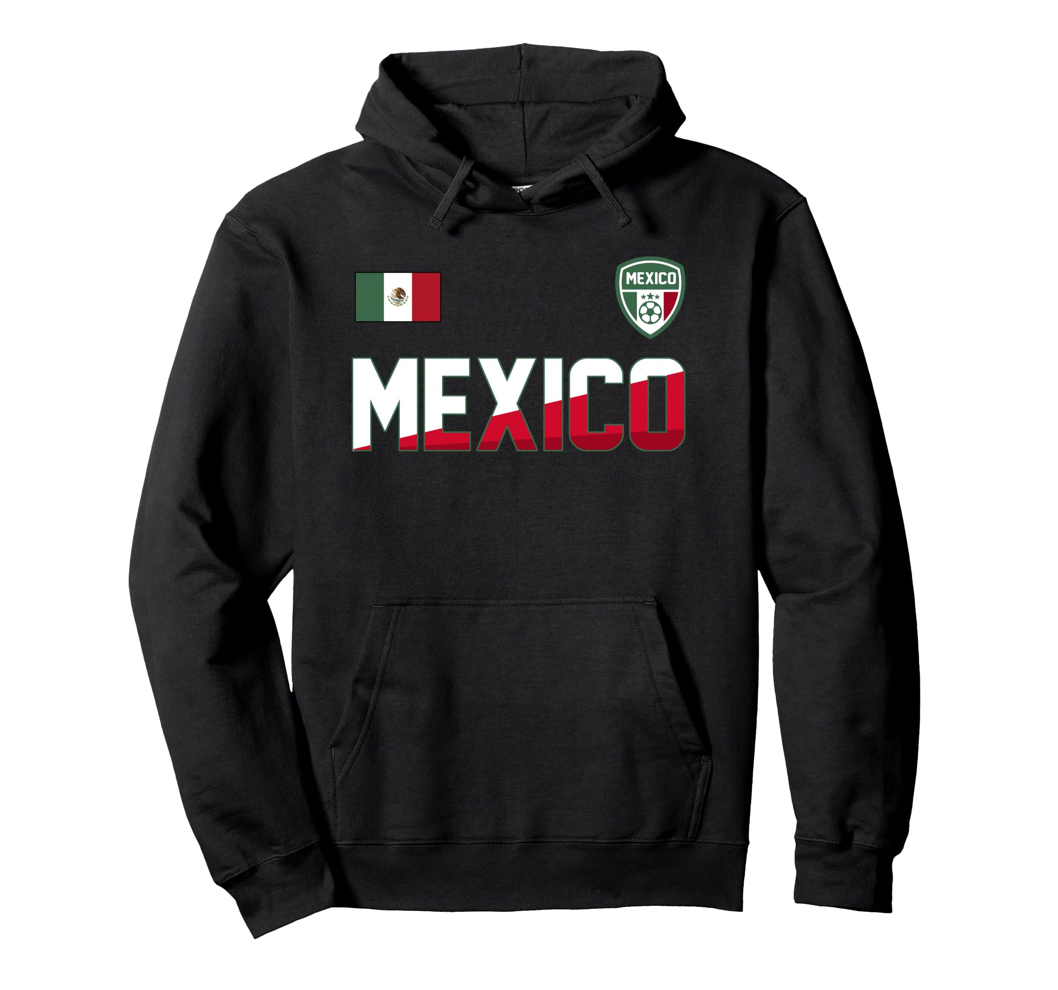Mexico Football Bold Text Flag Left Chest Pullover Hoodie