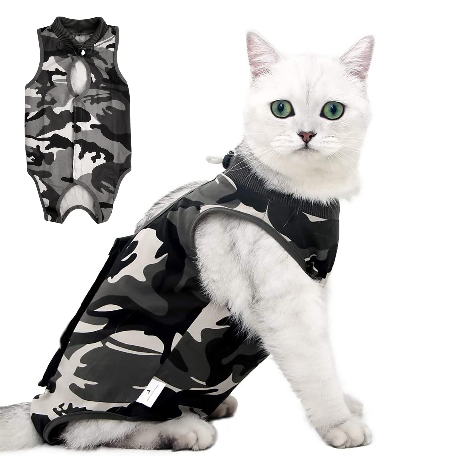 heavenlife Cat Camouflage Recovery Suit, Pet Surgery Suit, Pet Physiological Clothes, Cat Onesie Anti Licking Vest Shirt, Cone E-Collar Alternative Bodysuit for Abdominal Wounds Skin Diseases (M)