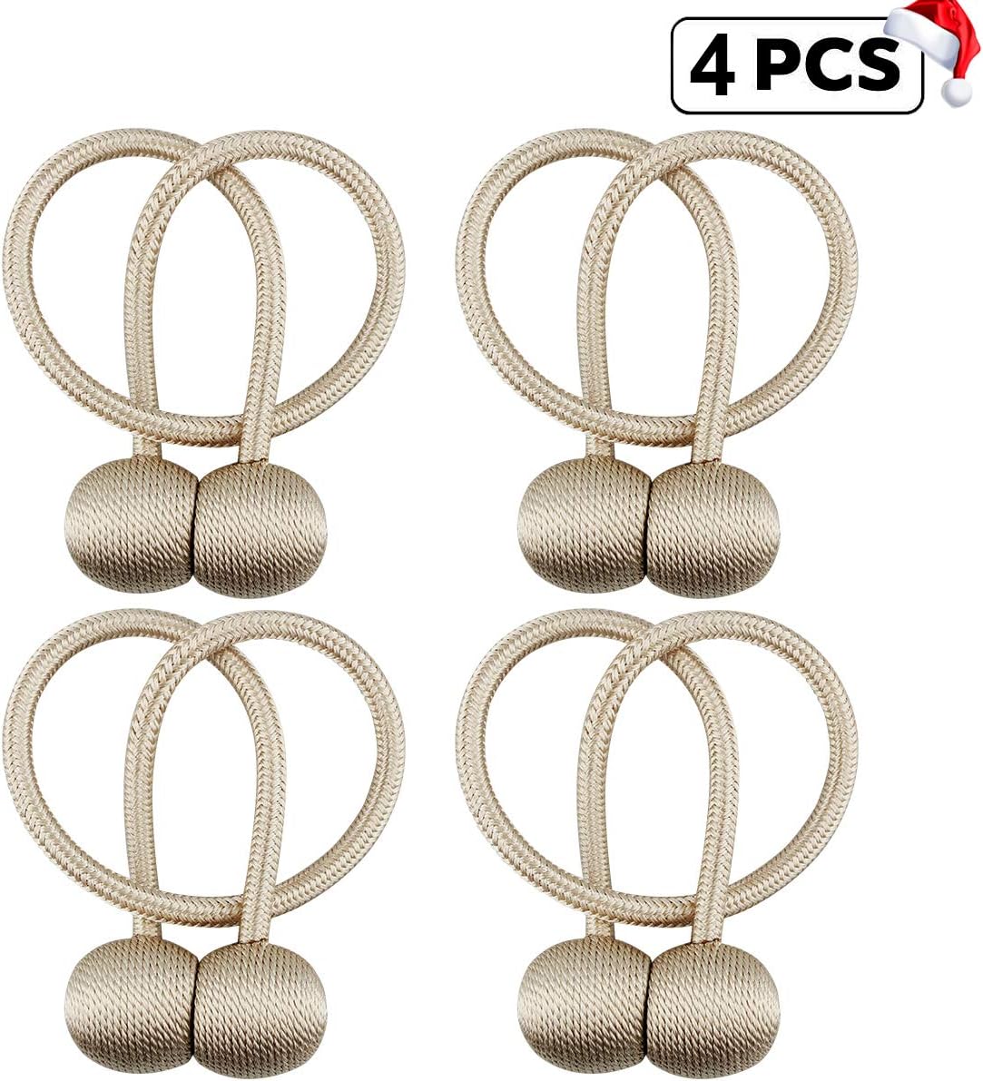 Coolnice 4 Pack Magnetic Curtain Tiebacks Window Curtain Buckle Simple Curtain Straps Decorative Rope Holdbacks Window Curtain Tie Band for Home Office Kitchen No Need Drilling 16 inch-Beige
