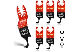 Litorange Extended Hook Blade for Oscillating Tool, 5 Pack Oscillating Multi-Tool Hook Knife Blades with 3 Types of Adapters, Ideal for PVC, Carpet, Roofing Shingles & Cardboard Cutting