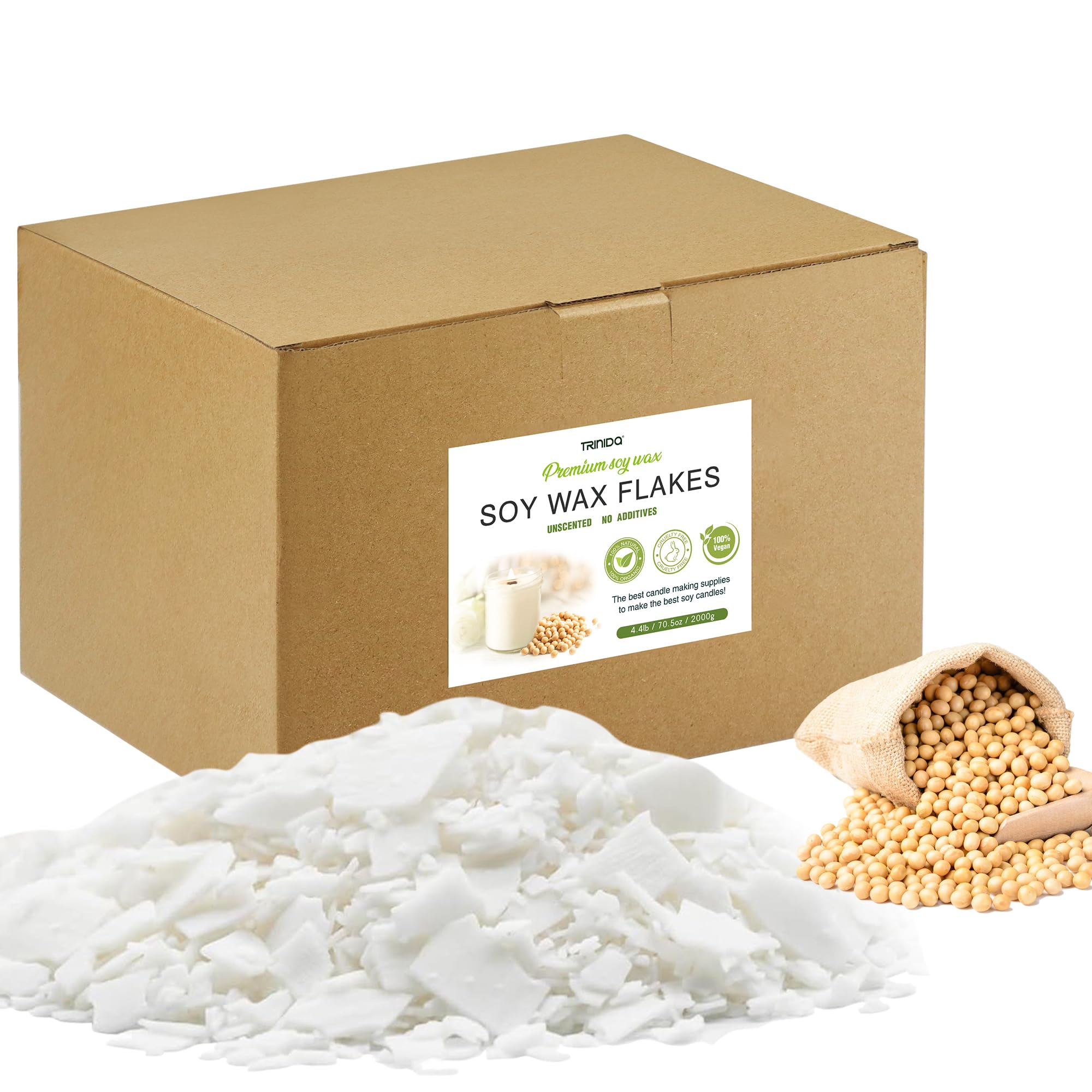 TRINIDa Soy Wax for Candle Making, 2KG SoyPRO Candle Wax Flakes, 100% Soy Wax Supplies of Candle Making for Adults and Beginners, Premium Pure Natural