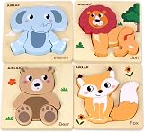 Airlab Wooden Chunky Jigsaw Puzzles Toddler 1+ 4 Pack Animal Toys view 1