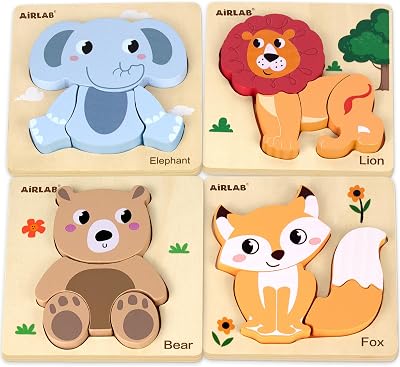 Airlab Wooden Chunky Jigsaw Puzzles Toddler 1+ 4 Pack Animal Toys