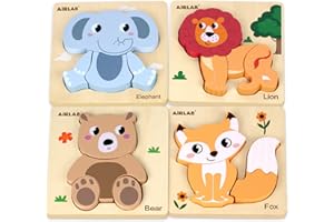 Airlab Wooden Puzzles for Toddlers 1-3 Year Old Animals Shapes Jigsaw Puzzle Montessori Toys for Kids Educational Preschool L