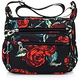 Nawoshow Nylon Floral Multi-Pocket Crossbody Purse Bags for Women Travel Shoulder Bag